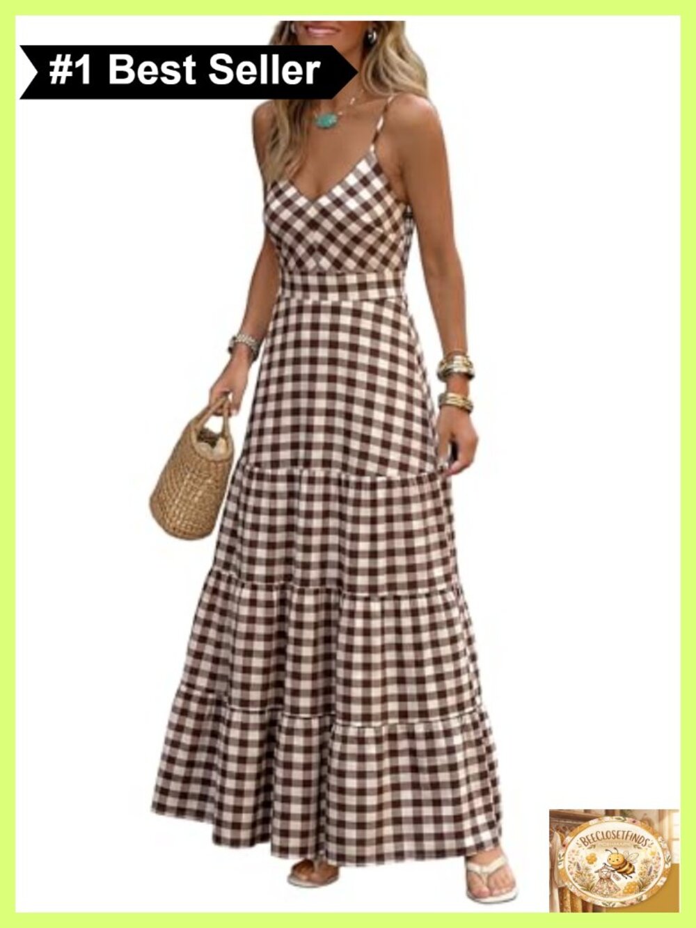 Gingham Striped Flowy Spaghetti Strap Maxi Dress with Smocked Back